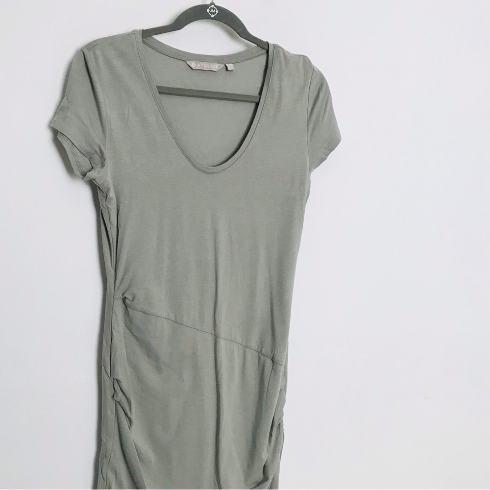 Athleta Central Teeshirt Dress Light Green Soft Lightweight Ruched Small - Picture 5 of 12